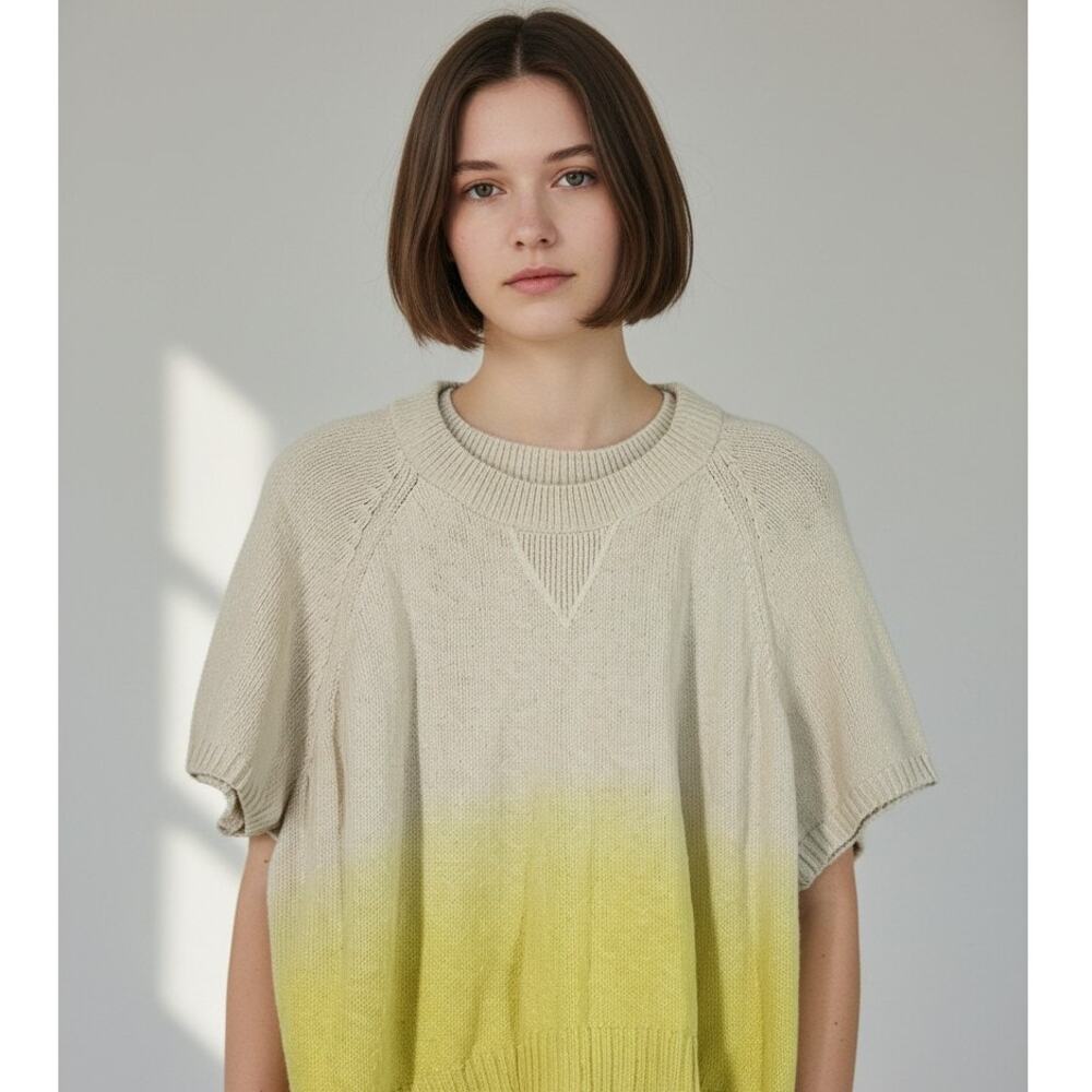 L Madewell Dip-Dye Raglan Sweater Tee Knit Top yellow short raglan sleeves
